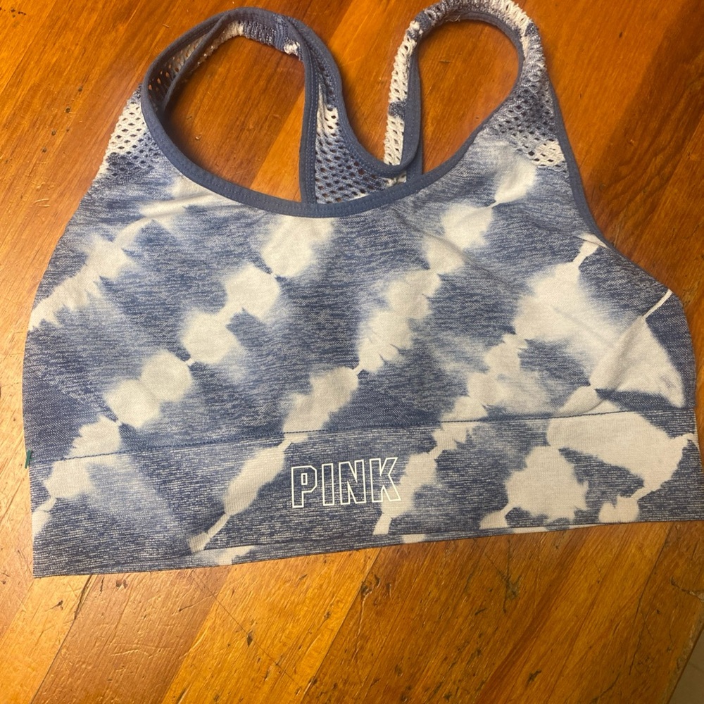 PINK Victoria's Secret Blue and White Tie Dye Sports Bra